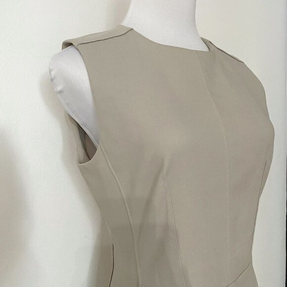 JUDITH & CHARLES BEIGE CREAM SLEEVELESS SHEATH MIDI FORMAL DRESS - 6 - Picture 4 of 8